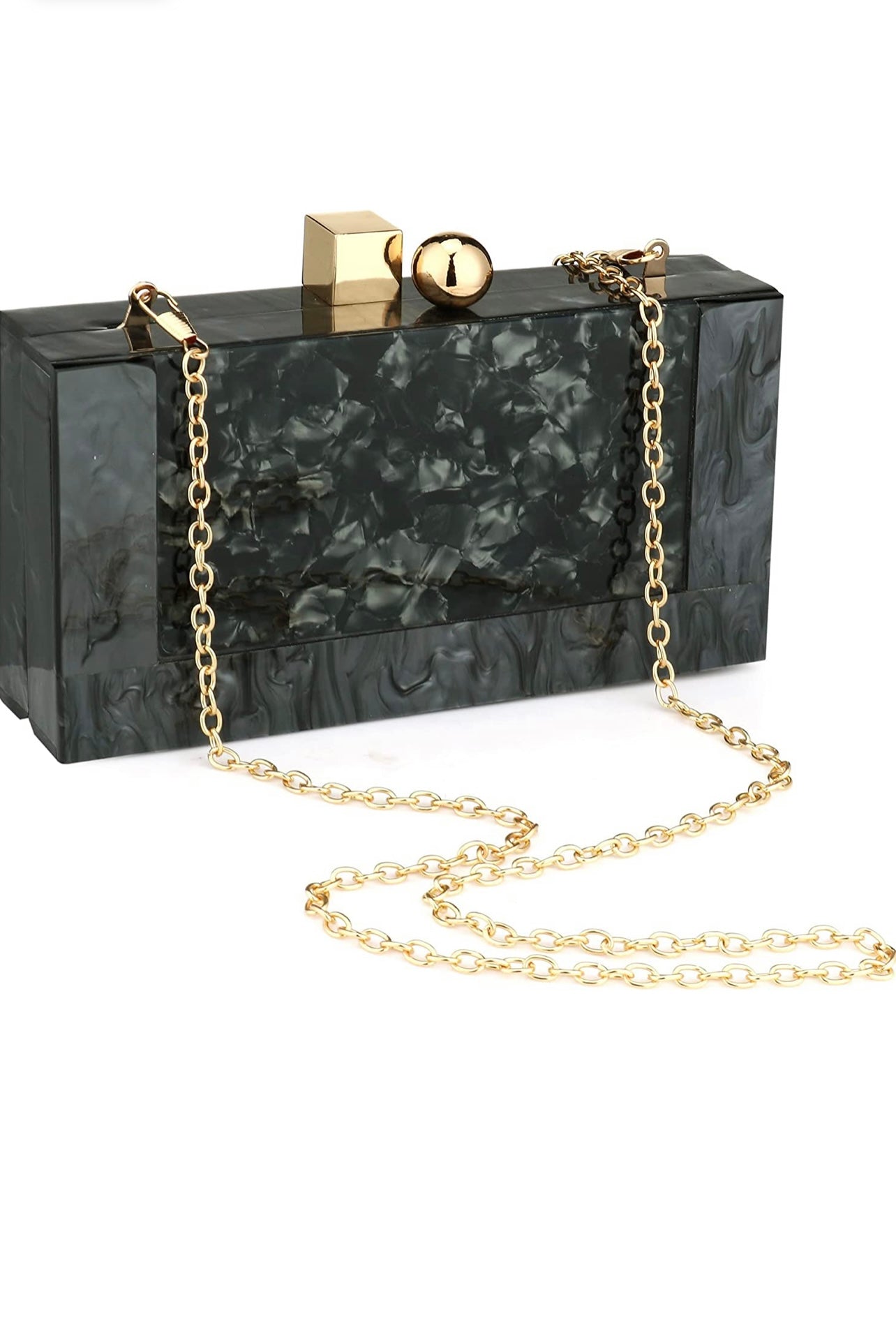 Acrylic clutch bag shoulder bag with removable chain Black