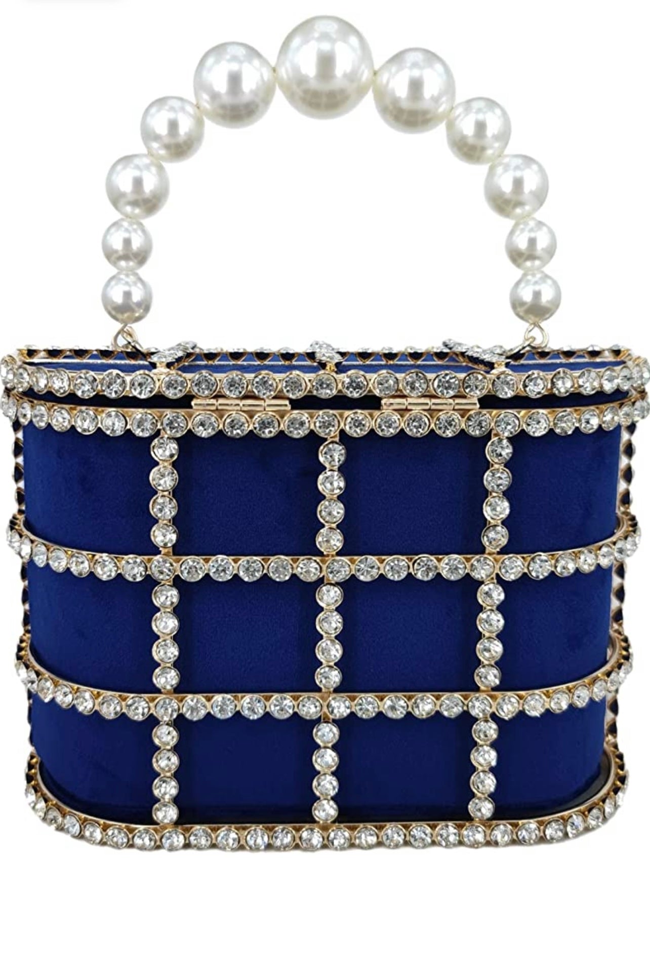 Crystal Diamond Top Handle Embellished Evening Clutch Bag - blue